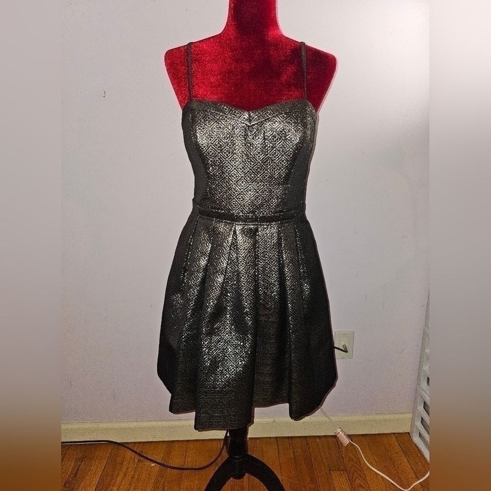 Guess "Allison" Silver & Black Sparkle Fit & Flare Party Dress With Pockets, 10